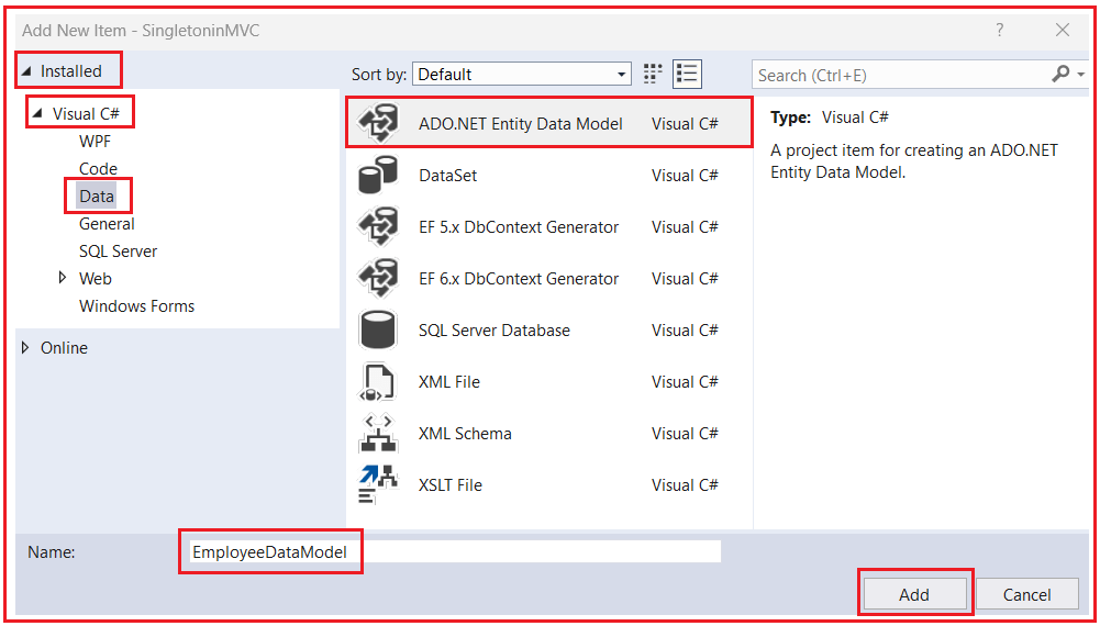 Adding ADO.NET Entity Data Model