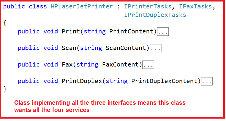 Example using Interface Segregation Principle in C#