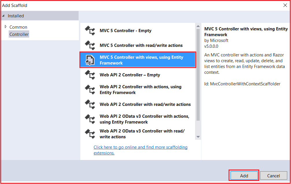 Creating MVC 5 Controller using Entity Framework