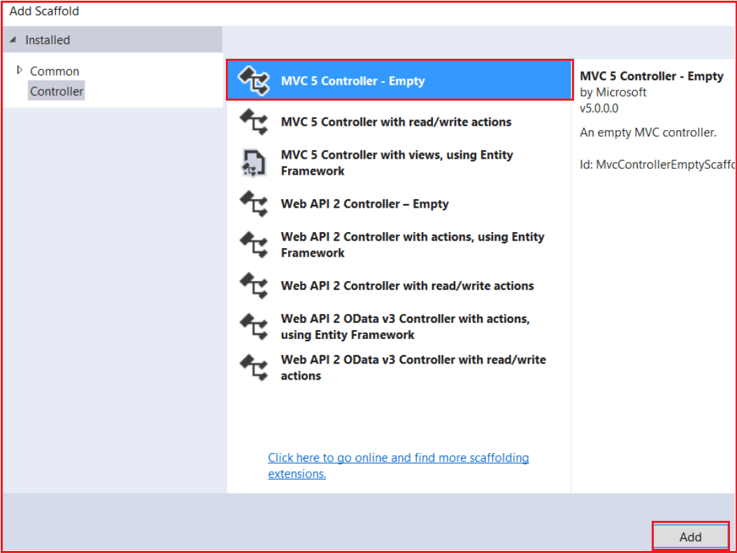 Creating MVC 5 Controller