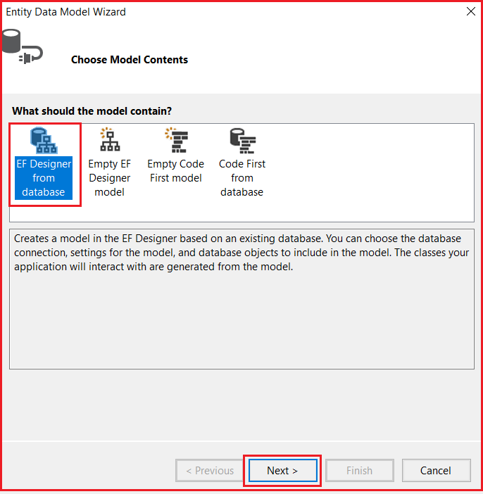 Selecting Database First Approach in Entity Framework