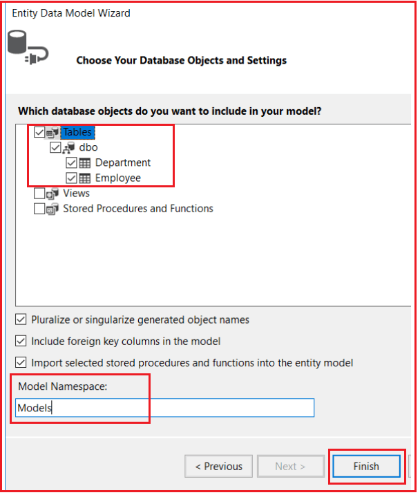 Selecting Database Objects and Settings in Entity Framework