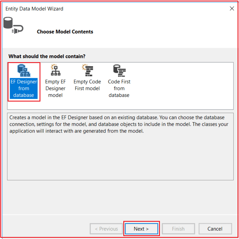 Selecting Entity Framework Database First Approach in ASP.NET MVC Application