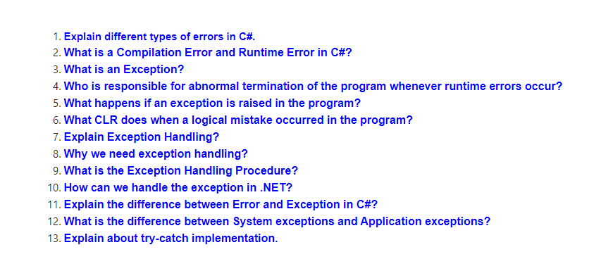 Solved 1. Explain Exception Handling in C#. 1.1 What is