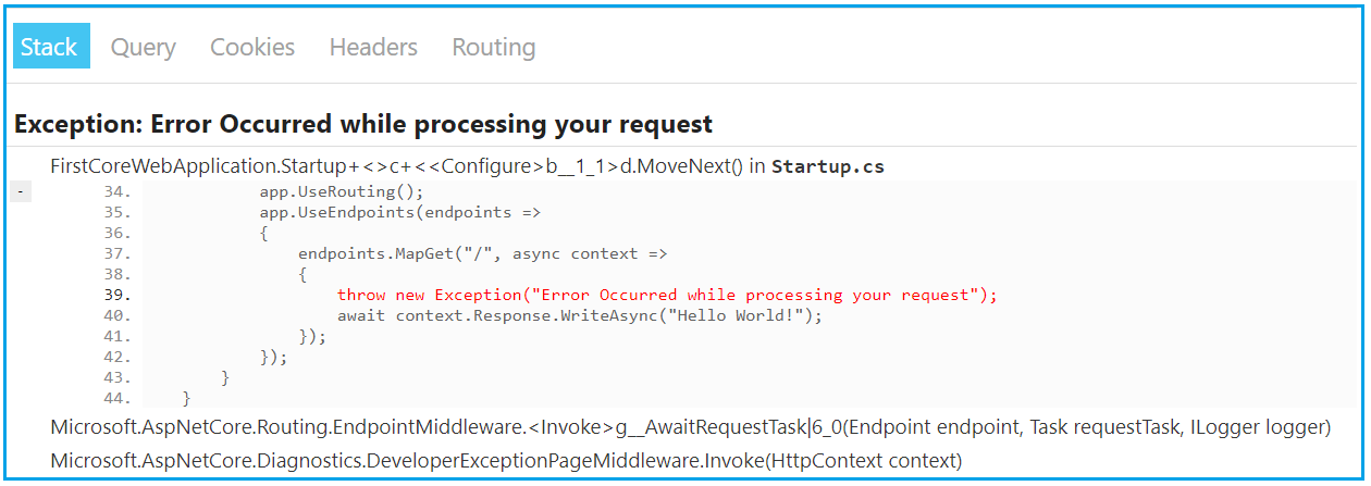 How to Customize the Developer Exception Page Middleware in ASP.NET Core?