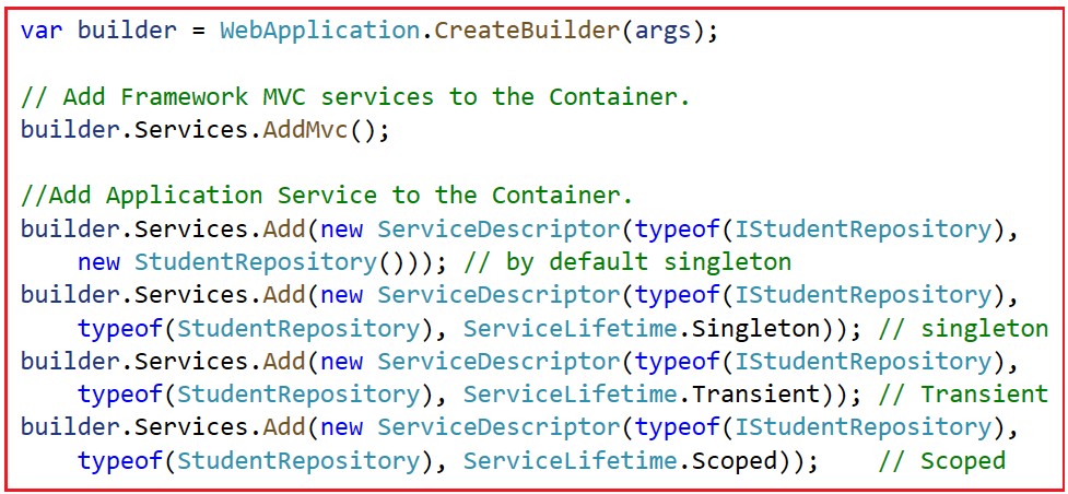 Registering the StudentRepository Object
