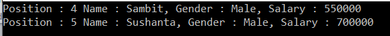 Example to Fetch Elements along with their Index position using Where Method in C#