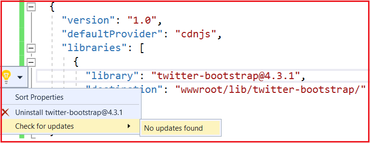 uninstall or update a Client-Side Library using libman.json file