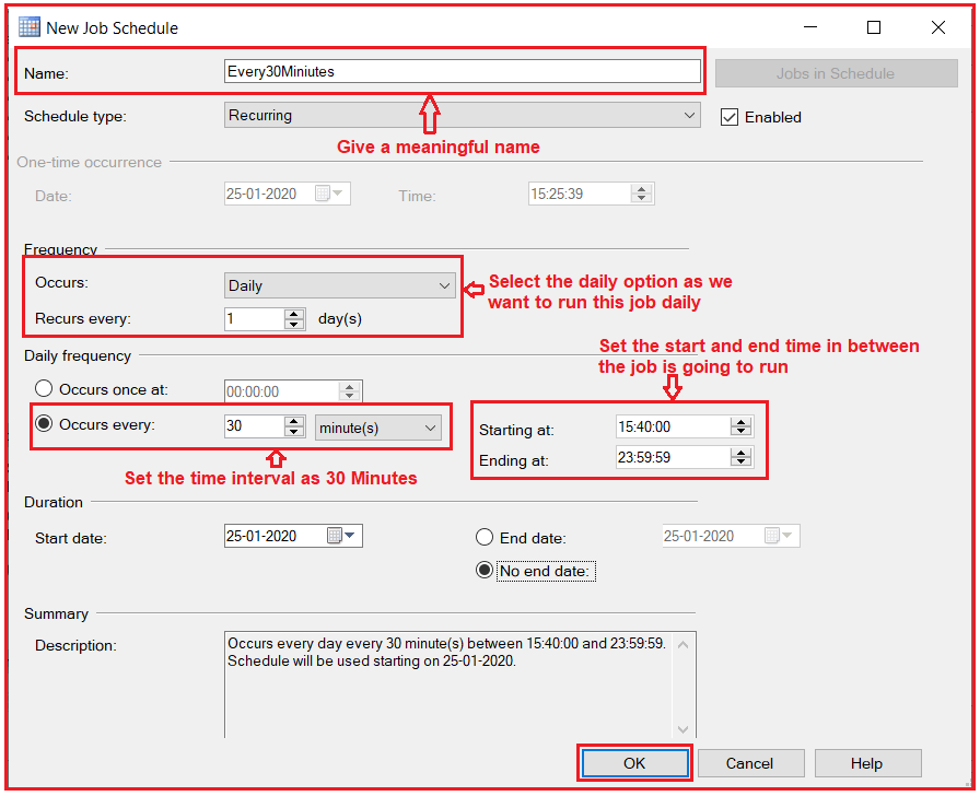 Scheduling the Job in SQL Server using SQL Server Agent