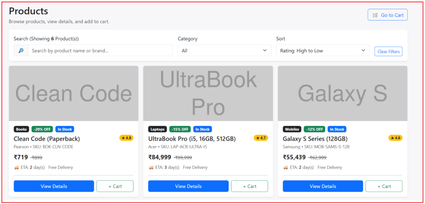 Products Listing Page