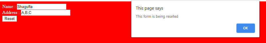 Example of JavaScript Reset event
