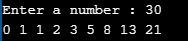 Program to print the Fibonacci series up to a given number using for loop in C Language