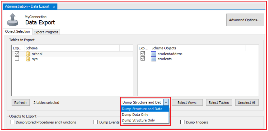 how to export a database using MySQL Workbench