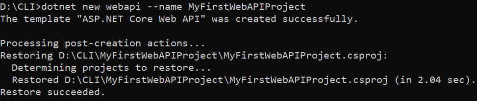 Creating ASP.NET Core Web API Project using .NET Core CLI