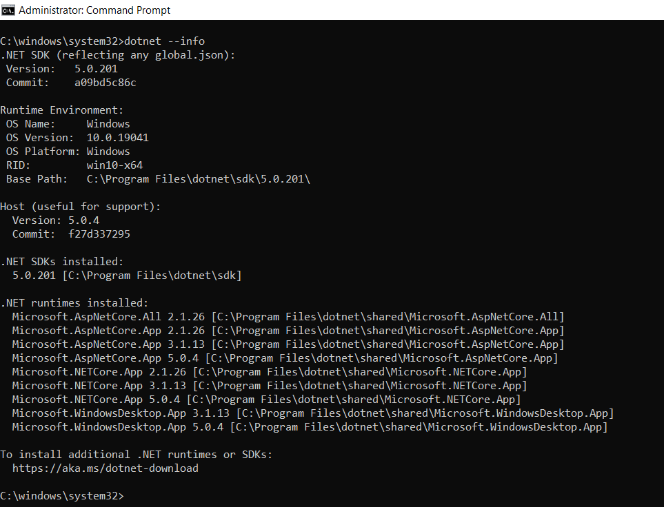 Verifying the Installation of .NET Core SDK