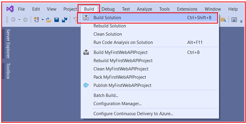 How to Build the ASP.NET Core Web API project in Visual Studio 2019?