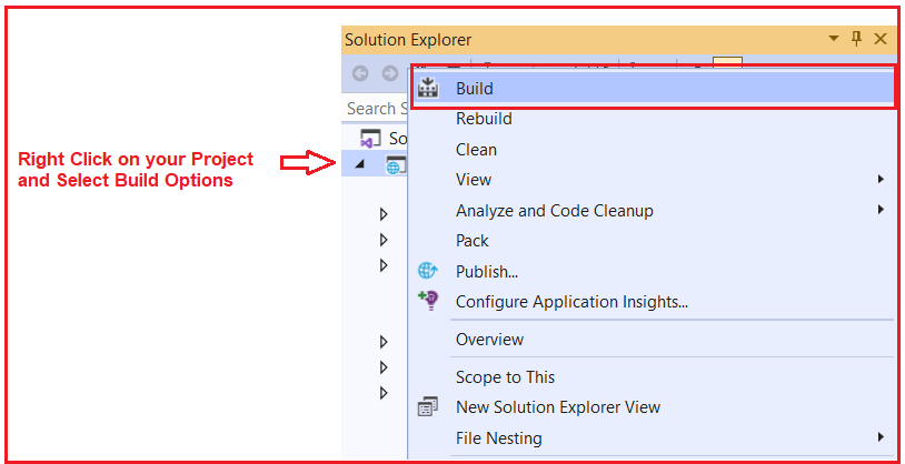 How to Build the ASP.NET Core Web API project in Visual Studio 2019?