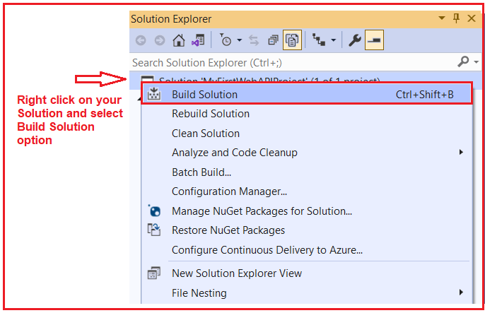 How to Build the ASP.NET Core Web API project in Visual Studio 2019?