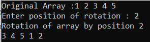 C# Program performs rotation of array by position k using popup and unshifting algorithm
