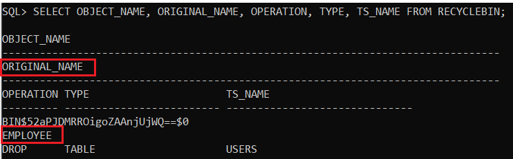 How to view dropped tables in recycle bin?