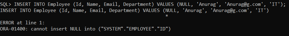 Inserting NULL in Primary Key Column in Oracle
