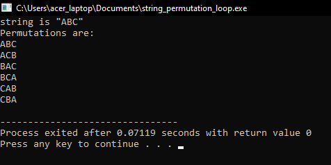 Permutation of Strings Code in C language by using Loop and Recursion