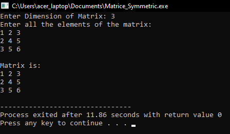 Symmetric Matrix Code in C Language