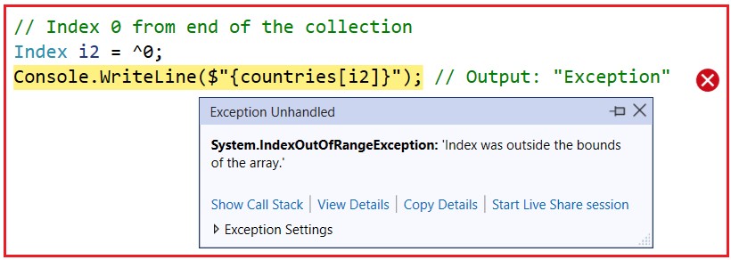 Indices and Ranges in C# 8 with Examples