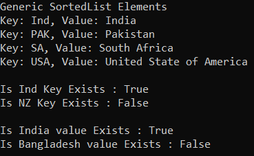 How to check the Availability of key/value Pairs in a Generic SortedList Collection in C#?
