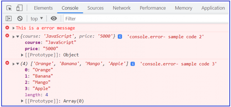 JavaScript Console Error() Method - Dot Net Tutorials