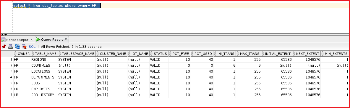 Check the tables and tablespaces present in the JAYAPDB database
