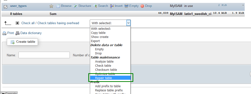 Table 'users' is marked as crashed and should be Repaired.