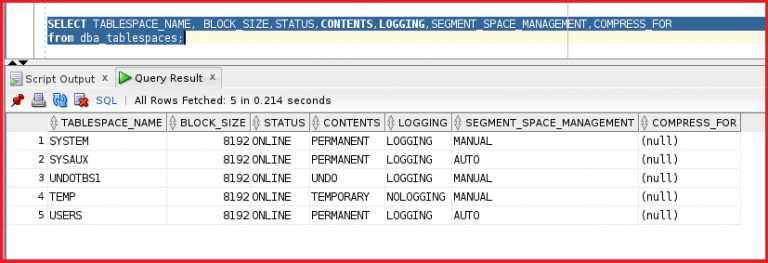 Queries for Tablespace in Oracle - Dot Net Tutorials