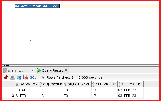 DDL Triggers in Oracle