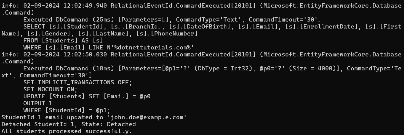 Detached State of an Entity in Entity Framework Core with Example