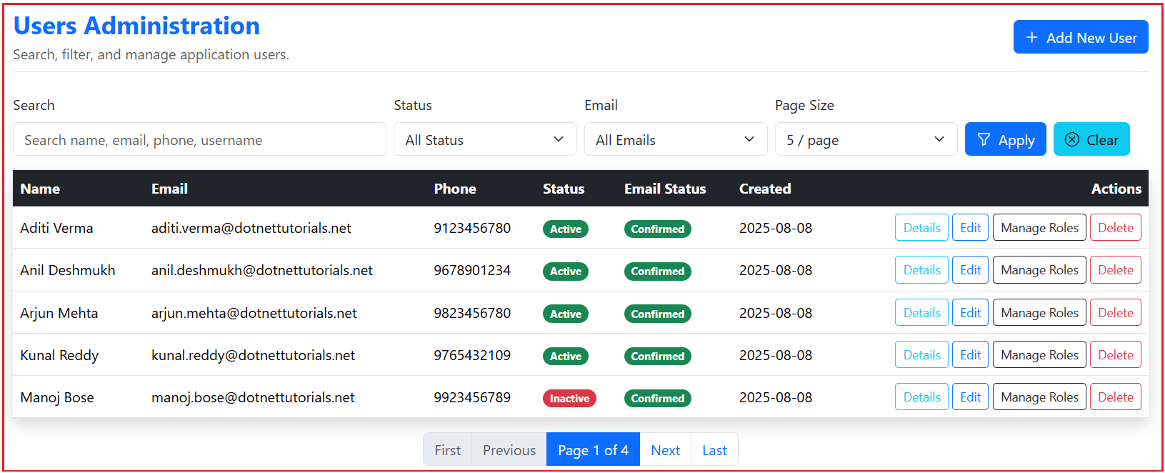 Users Management in ASP.NET Core Identity