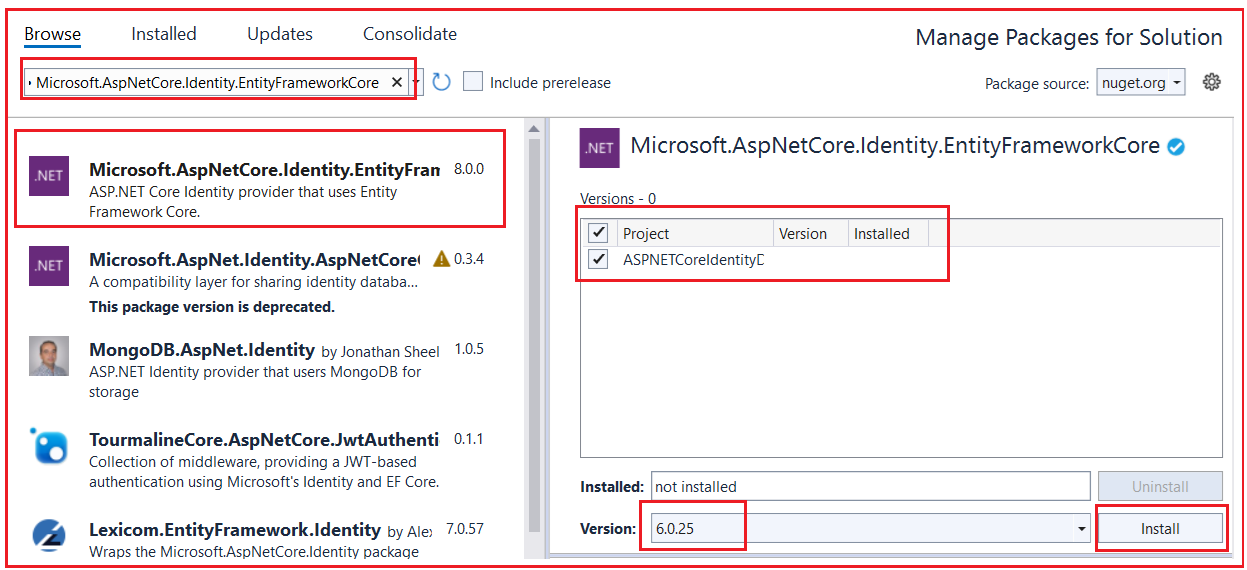 Install Required NuGet Packages for ASP.NET Core Identity