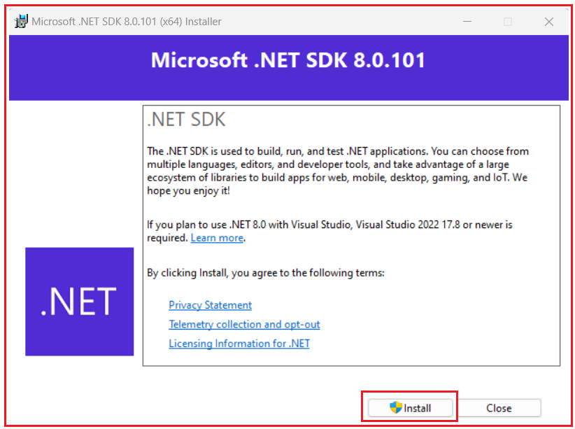 Installing .NET Core SDK