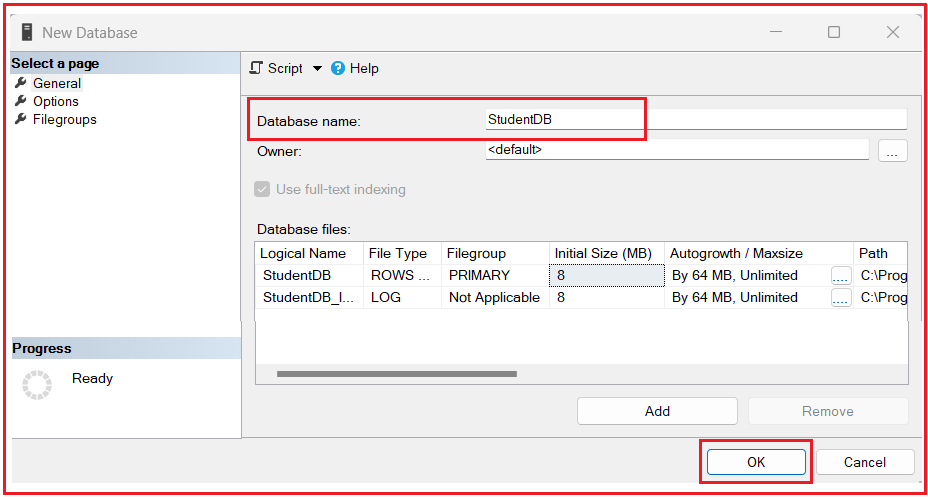Creating a Database in SQL Server