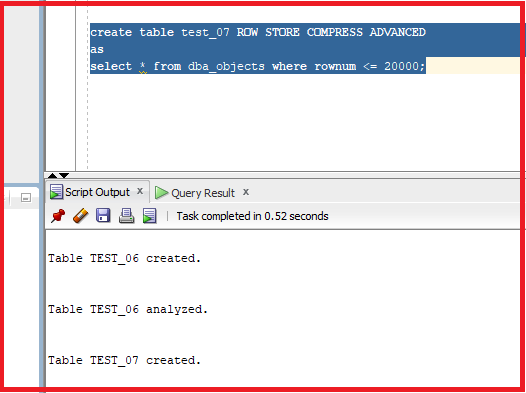 Create a table with row store compress advanced