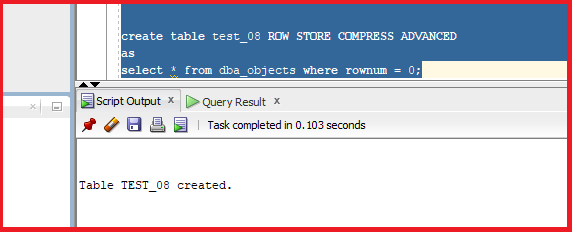 Try to create a normal insert in the empty table with row compress advanced
