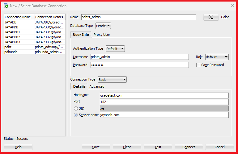 Connect to the pluggable database