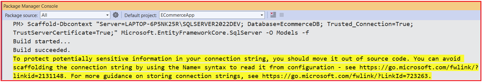 Scaffolding the Database in EF Core