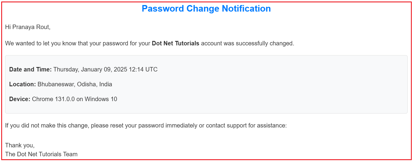 Sending a Password Change Notification to User's Email