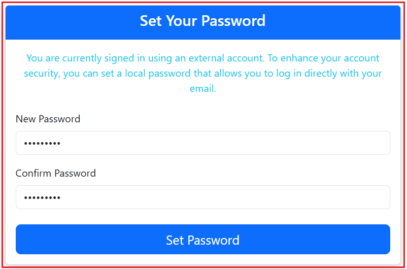 How Do We Add a Password to the Local Account Linked to the External Login?
