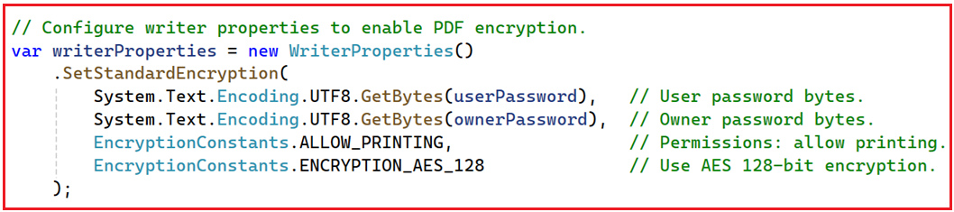 User and Owner Password in WriterProperties