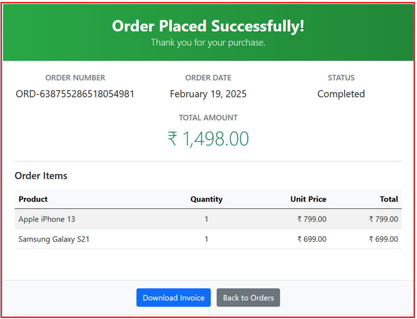 Order Confirmation, Failed, Pending Page