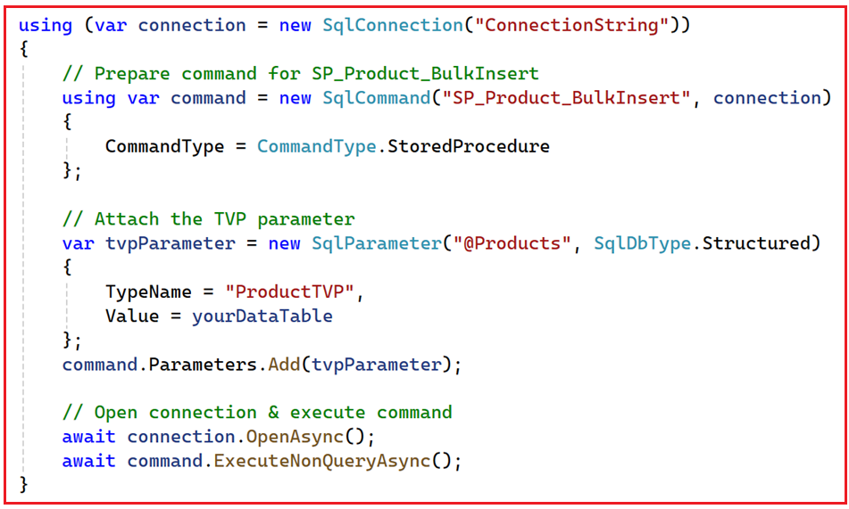 Consuming Stored Procedures with TVPs Using ADO.NET Core