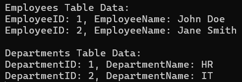 Creating a DataSet and Adding DataTables in ADO.NET Core