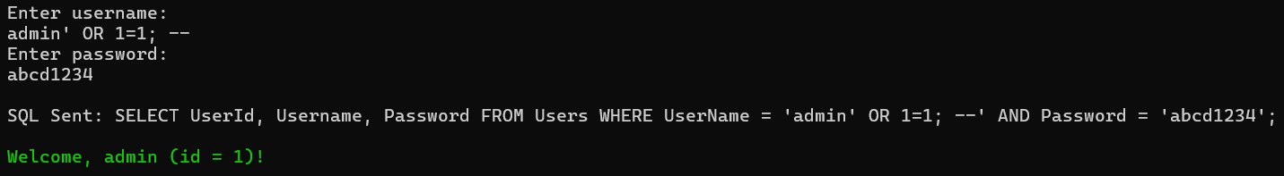 Example using ADO.NET Core with SQL Injection Vulnerability